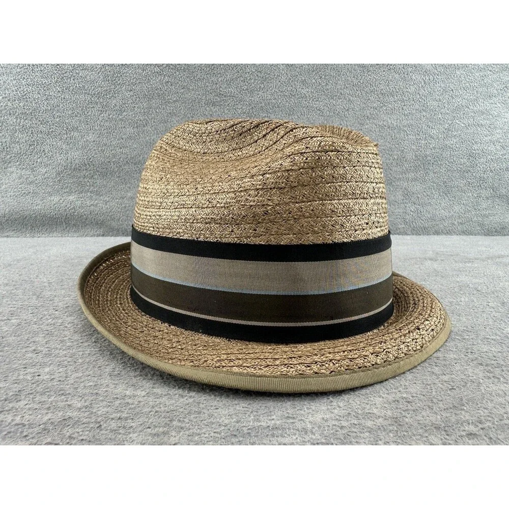 CHAMP Men's Straw Imported Piemonte Tan Fedora Hat Size 7 3/8 H7